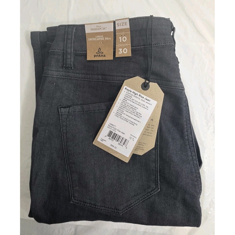 prAna Kayla High Rise Straight Leg Jeans Womens 10 Tall Gray Denim Stretch